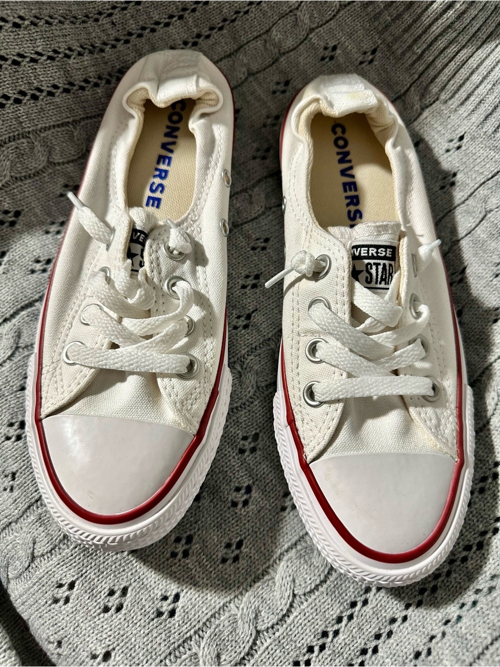 Converse  White Low-Top Canvas Sneakers with Red Trim